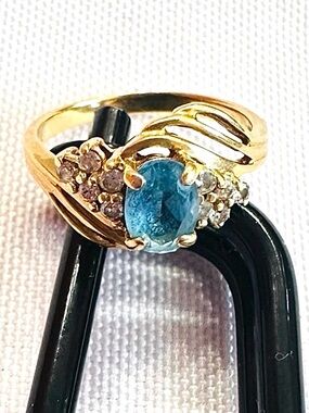 RING/PENDANT SET ~ Gold Blue Topaz Pendant and Ring Set 14K Yellow Gold